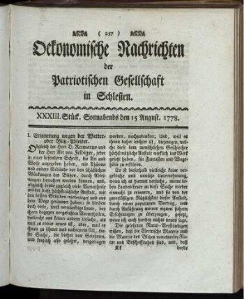XXXIII. Stück. Sonnabends den 15 August. 1778.