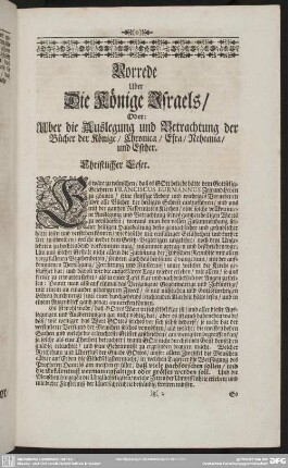 Vorrede Uber Die Könige Israels, Oder: Uber die Auslegung und Betrachtung der Bücher der Könige, Chronica, Esra, Nehemia, und Esther