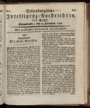 LII. Stück. Sonnabends: den 29. December, 1787.