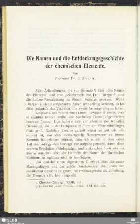 Die Namen und die Entdeckungsgeschichte der chemischen Elemente