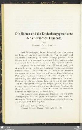 Die Namen und die Entdeckungsgeschichte der chemischen Elemente