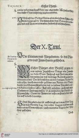 Titul 10 Von Zitationen und Fürgebotten / so den Bürgern vnd Eynwohnern geschehen