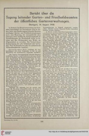 31: Bericht über die Tagung leitender Garten- und Friedhofsbeamten der öffentlichen Gartenverwaltungen : Stuttgart, 16. August 1918