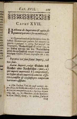 Caput XVII. Hactenus de Imperante & capite, sequuntur parentes seu membra.