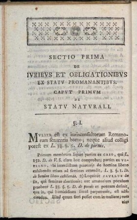 Sectio Prima De Ivribvs Et Obligationibvs Ex Statv Promanantibvs