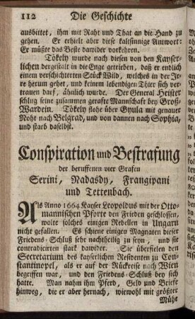 Conspiration und Bestrafung der beruffenen vier Grafen Serini, Radasdy, Frangipani und Tettenbach.