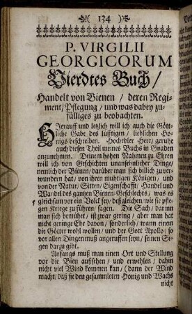Vierdtes Buch / Handelt von Bienen/ deren Regiment/ Pflegung/ und was dabey zufälliges zu beobachten.