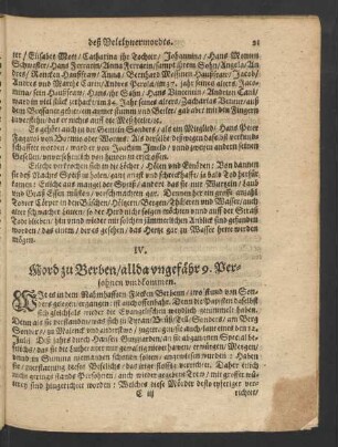 IV. Mord zu Berben/ allda ungefähr 9. Persohnen umbkommen.