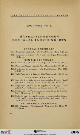 Handzeichnungen des 18.-20. Jahrhunderts (Nr. 117-554)