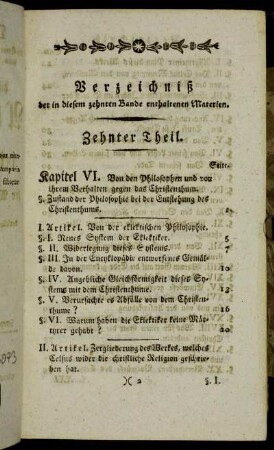 Verzeichniß der in diesem zehnten Bande enthaltenen Materien.