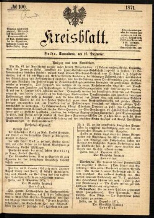Ausgabe vom Samstag, den 16. Dezember 1871.