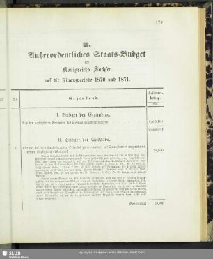 B. Außerordentliches Staats-Budget des Königreichs Sachsen auf die Finanzperiode 1870 und 1871