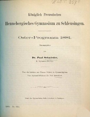 Oster-Programm. 1880/81
