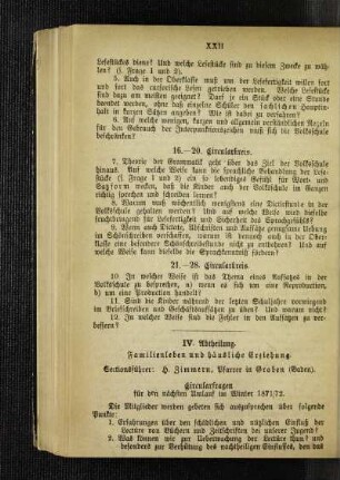 IV. Abtheilung : Familienleben und häusliche Erziehung