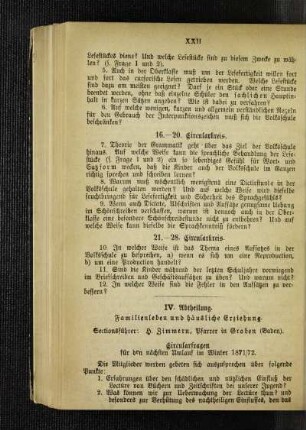 IV. Abtheilung : Familienleben und häusliche Erziehung