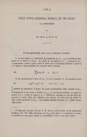 Sulle curve razionali normali in uno spazio a n dimensioni.