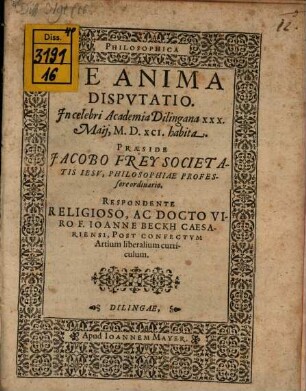 Philosophica De Anima Dispvtatio