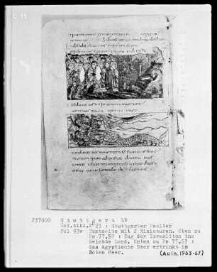 Der Stuttgarter Bibelpsalter — Textseite mit zwei Miniaturen, Folio 93verso