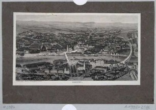 Stadtansicht von Dresden, Blick aus der Vogelperspektive über die Neustadt auf die Altstadt nach Süden