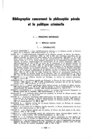 523-547, Bibliographie concernant la philosophie pénale et la politique criminelle