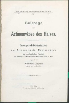 Beiträge zur Actinomykose des Halses