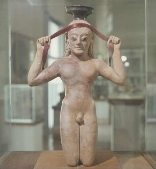 Athen. Agora-Museum. Terrakottafigürchen eines Athleten mit Siegerbinde, 540-530 v. Chr.; Ölflasche
