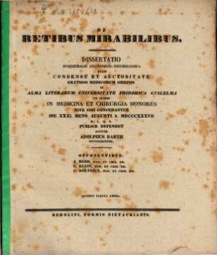 De retibus mirabilibus : Diss. inaug. anat. physiol. ; cum tab. aen.