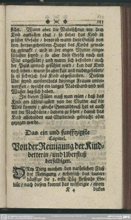 Das ein und funfftzigste Capitel. Von der Reinigung der Kindbetterin, und Uberfluß derselbigen