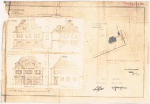 Wohnhaus Fritz Hess, Berlin-Dahlem Zum Projekt gehörend: Böhmer & Petrich, Haus Darré, Berlin-Dahlem. Umbau: 4 Ansichten des Nebengebäudes 1:100 und Lageplan 1:1000