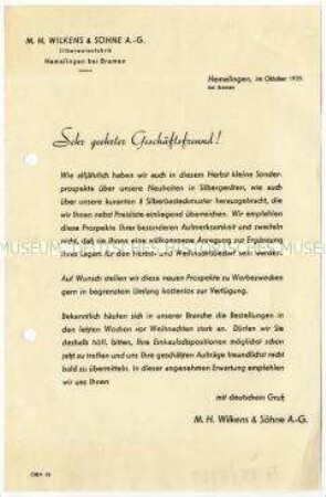 Information über Sonderprospekte für Essbestecke und Tafelgeschirr der Firma Wilkens