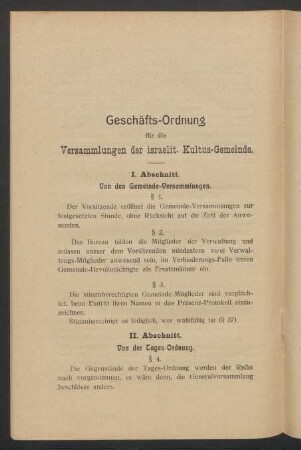 Geschäftsordnung für die Versammlungen der israelit. Kultus-Gemeinde