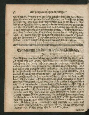 Evangelium am dritten heiligen Christtage, ...