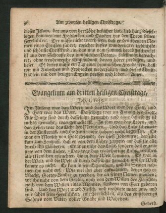 Evangelium am dritten heiligen Christtage, ...