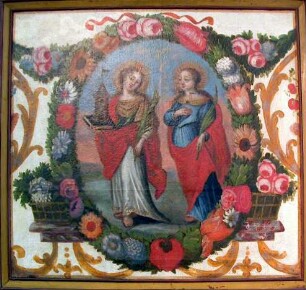 Heilige Barbara mit Nimbus, Palmzweig, Buch und Turm