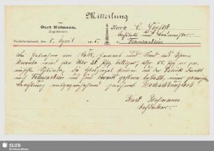 Curt Hofmann, Ziegeldecker, Niederbobritzsch : Mitteilung