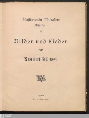 Bilder und Lieder : November-Fest 1893