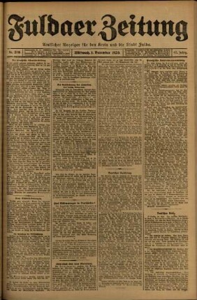 Erste Ausgabe vom Mittwoch, den 01. Dezember 1920.
