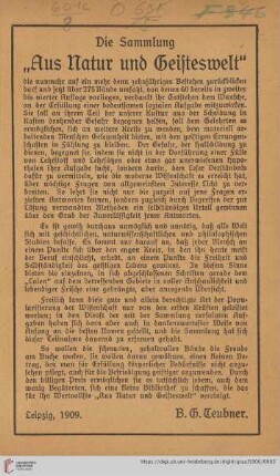 Die Sammlung „Aus Natur und Geisteswelt“