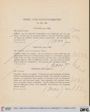 Möbel und Schnitzarbeiten (Nr. 550-598)