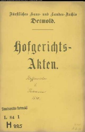 Hofmeister, Georg gegen Tönies Thiemann zu Meiersfeld - Schuldforderung