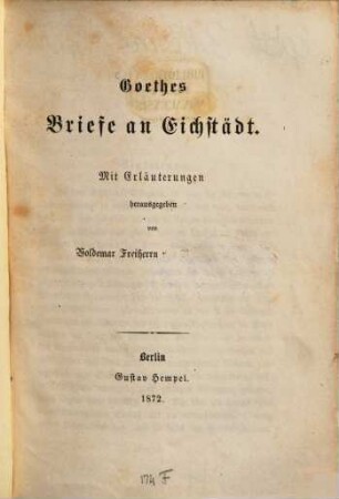 Goethes Briefe an Eichstädt : mit Erl.
