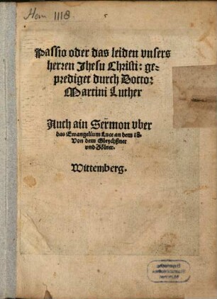 Passio oder das leiden vnsers herren Jhesu Christi