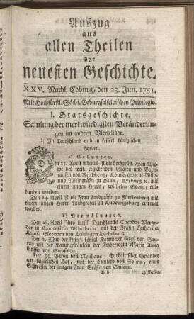 XXV. Nachl. Coburg, den 23. Jun. 1751.