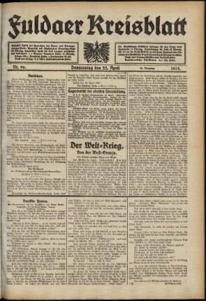 Ausgabe vom Donnerstag, den 22. April 1915.