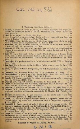 Antiquarisches Bücherlager von Kirchhoff & Wigand in Leipzig. 836. 1889