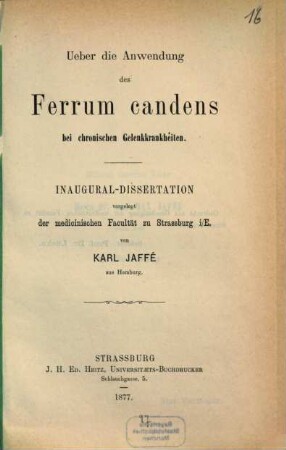 Ueber die Anwendung des Ferrum candens bei chronischen Gelenkkrankheiten : Inaug.-Diss.