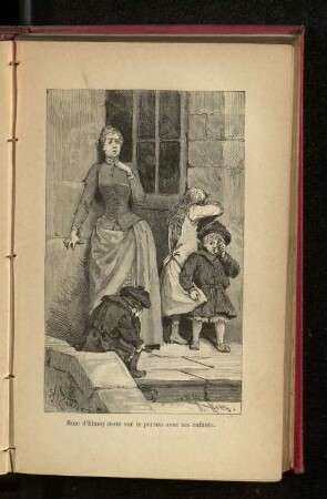 Mme d'Elmay reste sur le perron avec ses enfants.