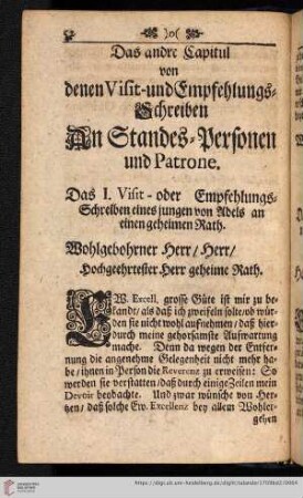 Das andre Capitul: Von dennen Visit- und Empfelungs-Schreiben an Standes-Personen und Patrone