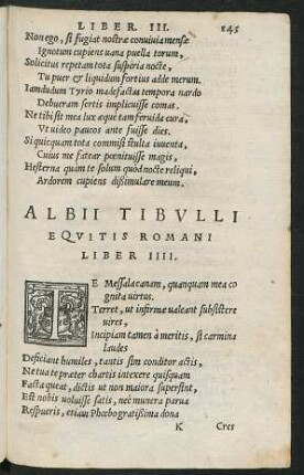 Albii Tibulli Equitis Romani Liber IIII.