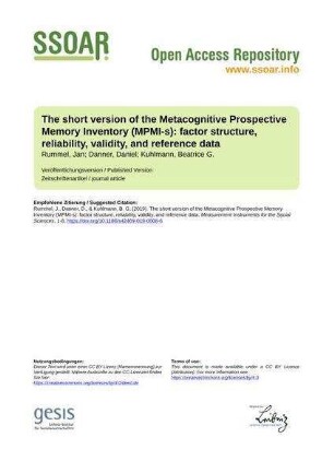 The short version of the Metacognitive Prospective Memory Inventory (MPMI-s): factor structure, reliability, validity, and reference data